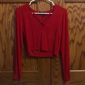 Ribbed red long sleeve crop top